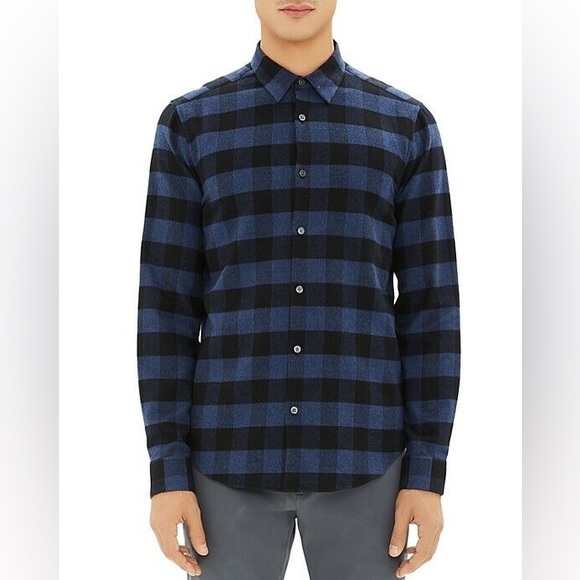 NWOT Theory Men’s Admiral Buffalo Check Flannel Long Sleeve Shirt - Picture 1 of 6